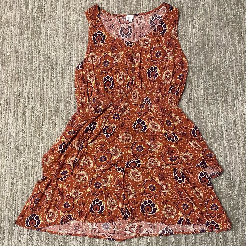 Madison & Berkeley Floral Mini Dress in Rust and Blue NWOT